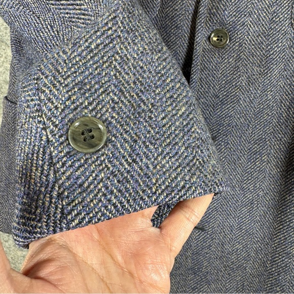 Vintage Blue Herringbone Wool Jacket Size M Cozy Workwear Chore Coat Layering - Picture 5 of 15